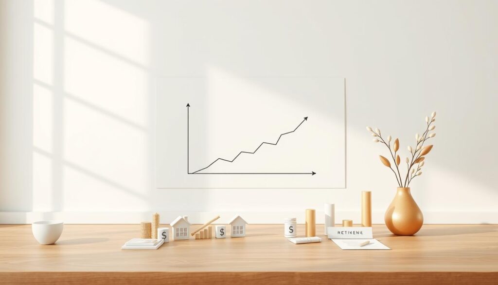 A serene and minimalist retirement income target illustration, captured with a wide-angle lens and soft natural lighting. A crisp, clean background showcases a simple graph or chart, depicting a target retirement income goal in a clear and intuitive manner. The foreground features carefully curated financial icons, graphs, and symbols, arranged in a visually appealing and informative layout. The overall atmosphere conveys a sense of financial preparedness, stability, and a clear path towards a comfortable retirement.