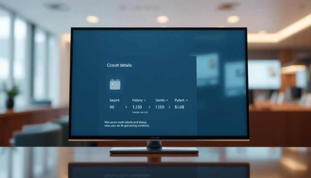 A sleek, minimalist credit card account interface displayed on a high-resolution digital screen. The foreground features a clean, modern design with crisp typography and icons representing account details, transaction history, and payment options. The middle ground showcases a polished, reflective surface, hinting at the secure and trustworthy nature of the financial institution. The background is subtly blurred, creating a sense of depth and focus on the central interface. The overall scene exudes a sophisticated, calm, and professional atmosphere, conveying the importance and sensitivity of managing one's credit card account during significant life events.