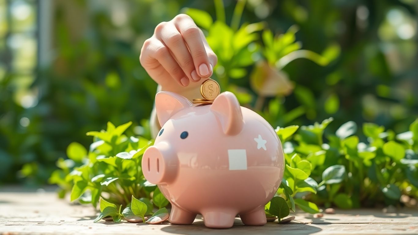 Person saving money in a piggy bank.